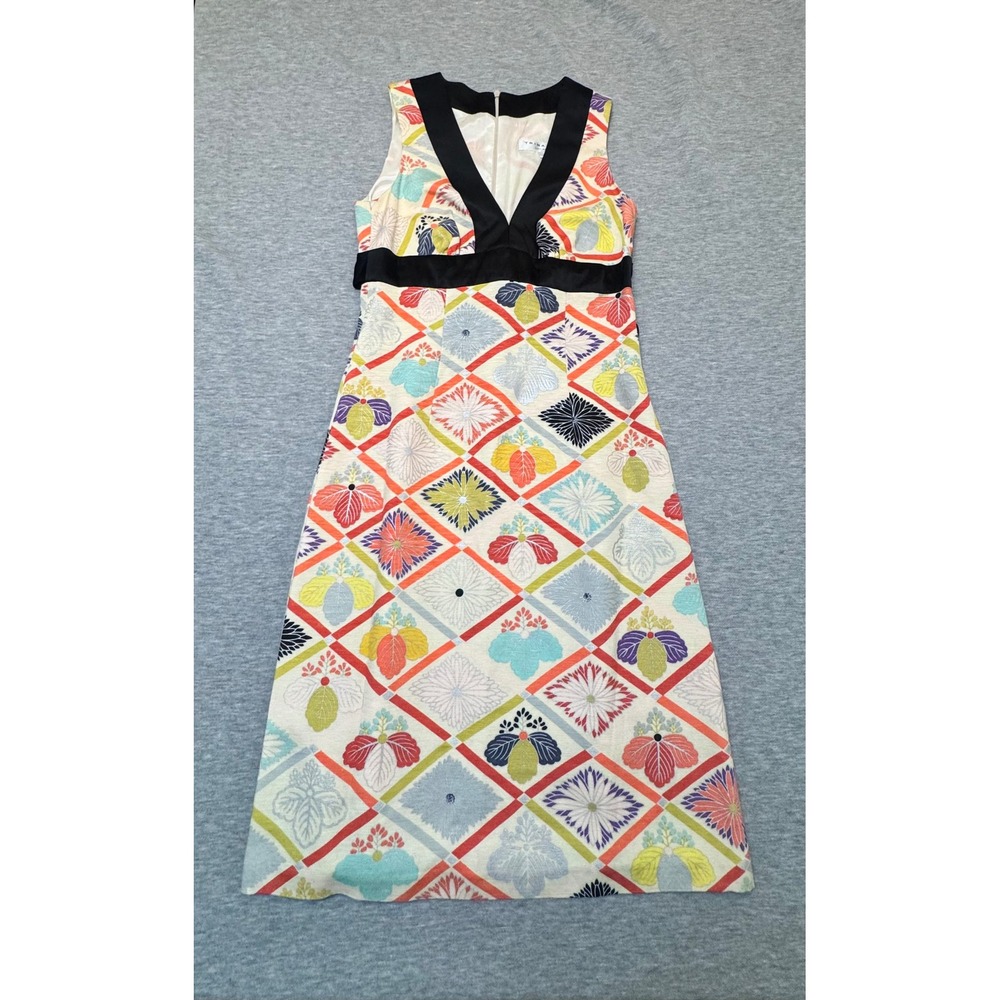 Vintage Y2K Trina Turk Floral Midi Dress Linen Silk Blend Made in USA 4 Retro